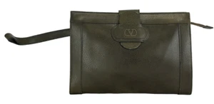 Bolso sin asas vintage de cuero VALENTINO GARAVANI mediano verde oscuro con logotipo - Imagen 1 de 9