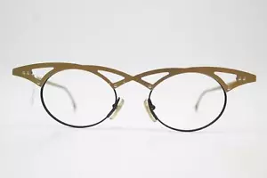 Glasses Theo Belgium Lo 10 Gold Black Oval Eyeglass Frame New - Picture 1 of 6