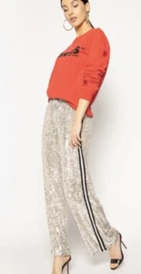 GUESS SEQUIN PANTS SKYLER TROUSERS,FESTIVE SILVER JENNIFER LOPEZ Trouser XS - Picture 1 of 17