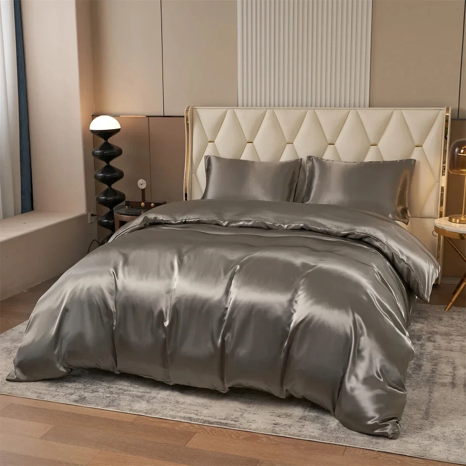 Juego de edredón/juego de cama reversible de seda de 3 piezas, edredón de satén suave de lujo Foto 1 de 4