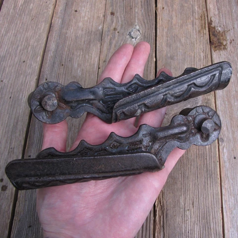 Old Unusual Pair of Wrought Iron Lever Door Handles Cover