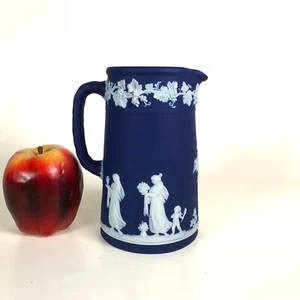 Ca. 1864 Wedgwood Dark Blue Dipped Jasperware Pitcher - Picture 1 of 6