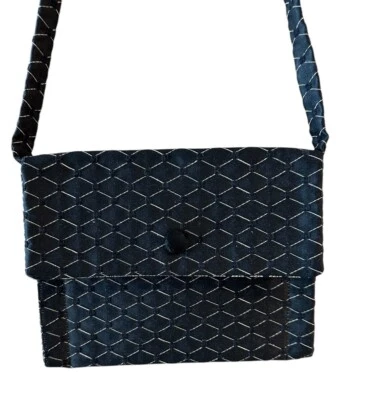 Black Gold Flap Front Cloth Shoulder Bag Purse Velvet Button Closure Line Clutch - Image 1 of 4