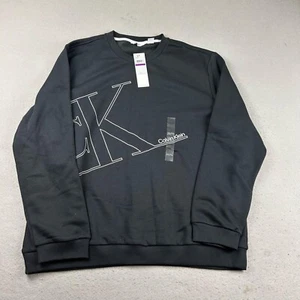 Calvin Klein Sweatshirt Mens 2XL Black Fleece Crew Neck Pullover NWT - Picture 1 of 10
