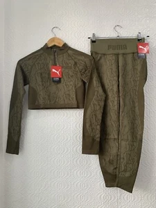 Puma Womens Cropped Zip Top and Leggings Set Khaki Size 10 BNWT - Picture 1 of 12