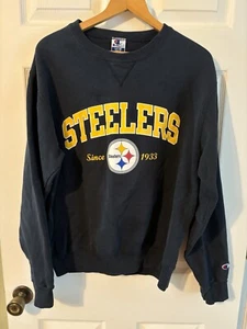 Felpa uomo vintage Champion USA MADE Pittsburgh Steelers nera invecchiata taglia XL - Foto 1 di 7