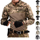 Mens Combat Tactical T-Shirt Army Military Casual Shirt Forces Hiking Camouflage