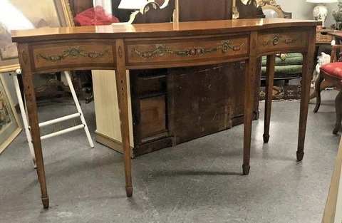Vintage Wellington Hall Reproduction Floral Adams Decorated Satinwood Sideboard Cover