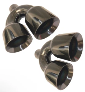 Pair Offset 3" In Quad 4" Out Dual Wall Exhaust Tips Stainless Steel Strait Cut - Picture 1 of 9