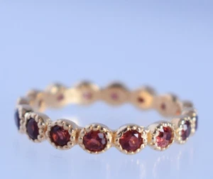 Round Garnet Solid 14k Yellow Gold Band Ring Natural Gemstone Handmade Jewelry - Picture 1 of 1