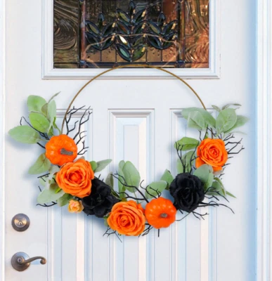 Halloween Rose Pumpkin Wreath For Front Door Wreath Halloween Decoration - Imagen 1 de 4