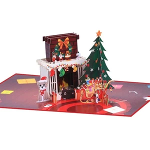 3D Christmas Fireplaces Greeting Card Festive Warm Wishes and Joyfu - Picture 1 of 8