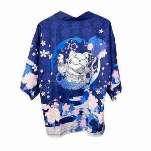 Time Studio Kimono Jacke blau Glückskatze Sakura Blumen Anime Yukata Style OS - Bild 1 von 14