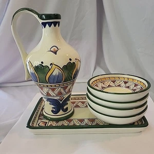 Deruta Hand Painted oil dipping set with 4 bowl, bread plate and oil pitcher - Imagen 1 de 21