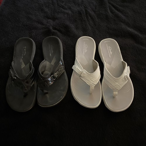 Clarks Cloudsteppers 2 paia sandali infradito donna tessuto pelle 8