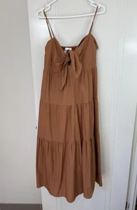 Paper Heart Midi Dress Size 12 Brown Strappy Sleeve Elastic Back - Picture 1 of 13
