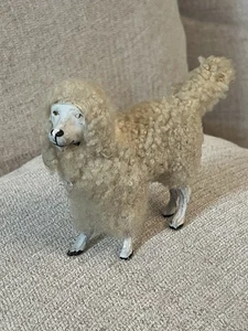 Sehr selten antik 1920er Jahre deutscher Putz Wolle bedeckt Pudel Hundespielzeug 5 "x 3,75" - Bild 1 von 8
