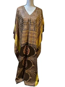 Aston Women’s Plus Size Kaftan Kimono MuMu Brown & Gold Free Size - Picture 1 of 4