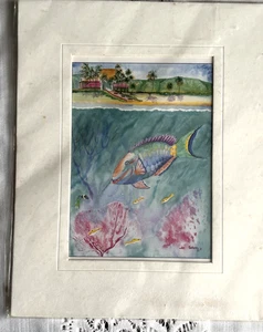 Vintage Elaine Estern "Pez Loro" Acuarela 8" x 10" Estampado Mate NUEVO - Imagen 1 de 3