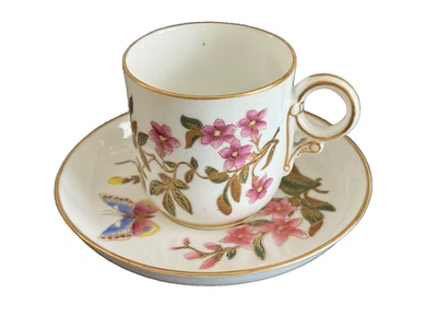 Royal Worcester 1800's Porcelain  Floral Butterfly Demitasse Cup and Saucer - Image 1 of 4