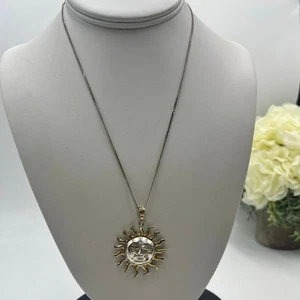 Collana con ciondolo bicolore viso sole sterling e oro vintage fatta a mano Messico - Foto 1 di 13