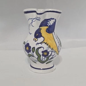 Mini brocca ceramica fiori uccellino vintage ITALIA dipinta a mano blu verde giallo - Foto 1 di 8