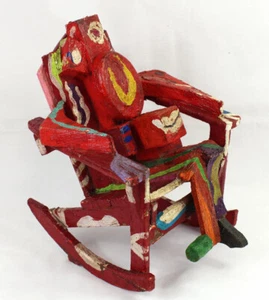 Cubist Folk Art Outsider Art sculpture of figure in a rocking chair - Picture 1 of 10