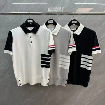Camisa de manga corta Thom Browne de punto de color en contraste para hombre/mujer Foto 1 de 4
