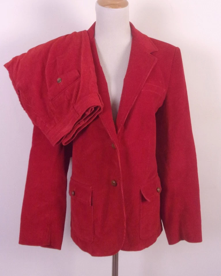 Falda Traje Secretaria Vintage Años 60 70 The Villager Rojo Brillante Pana 2 Piezas 14/16 Foto 1 de 4