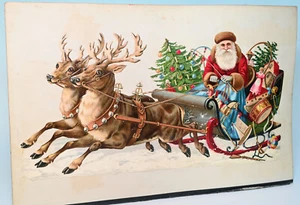 uralte Oblate Weihnachtsmann Schlitten fahrend * L. 36 cm * um 1895 - Bild 1 von 1