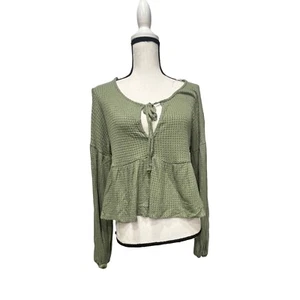 LUSH Long Sleeve Babydoll Top in Sage-S - Picture 1 of 6