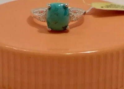 Anillo Turquesa Natural Talla 7 Platino OVR 925 Plata de Ley 8x10mm Nuevo con Etiquetas Foto 1 de 4