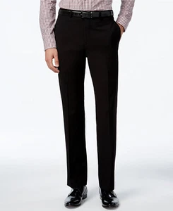 $217 Calvin Klein Mens Slim Fit Trousers Black Solid Flat Front Dress Pants 40w - Picture 1 of 5
