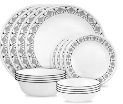 Corelle серый и белый Cusco 16 шт. стеклянная столовая посуда набор обслуживание для 4 - Изображение 1 из 3