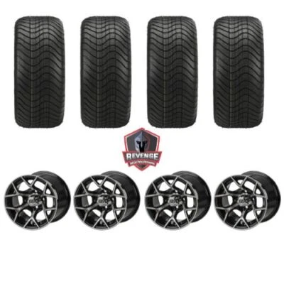 12" Ninja Machined Black Golf Cart Wheels and Tires Combo (215/40-12) Set of 4 Foto 1 de 4