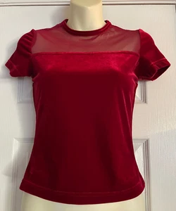 La Belle Vintage 90's Velvet Short Sleeve Top - Sz Small - Picture 1 of 6