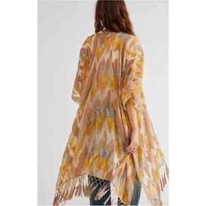 Free People Mellow Yellow Dripping Velvet Burnout Kimono Duster O/S Boho Hippie - Picture 1 of 2