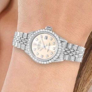 Rolex Datejust 26mm Custom Pave Jubilee Band Diamond Bezel Cream Dial Watch - Picture 1 of 6