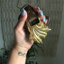 Ilana Goor Belt with Gold Buckle -Brown Leather Size MD 