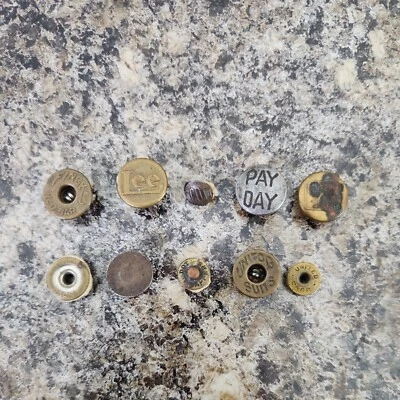 Vintage Metal Brass Button Lot Fincks Red Bar Lee Pay Day Unitog Burlington Carr - Image 1 of 4