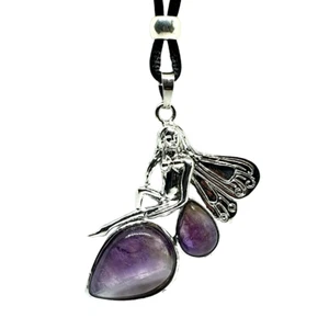 Fairy Pendant Amethyst Natural Gemstone Cord Necklace Ethnic Bohemia Jewellery - Picture 1 of 9
