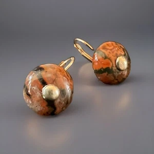 Antique Scottish Agate 14K Gold Leverback Earrings - Picture 1 of 10