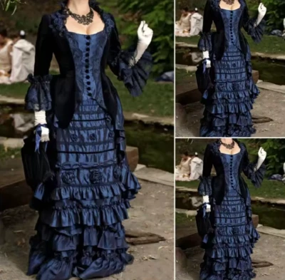 Victorian Gothic Blue Wedding Gown Dress Civil War Southern Belle Ball Gowns - Image 1 of 4