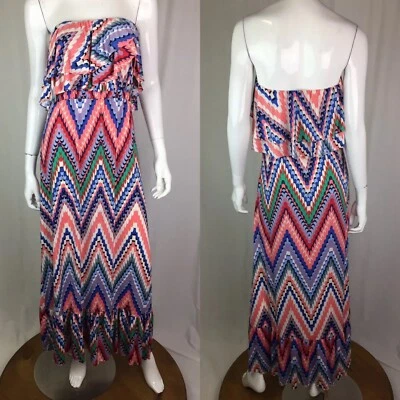 Maxi Vestido $188 T-bags LA Anthropologie Mediano Chevron Jersey Volantes Sin Tirantes Foto 1 de 4