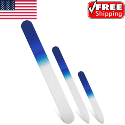 3 Piece Genuine Czech Etched Crystal Glass Nail File Set Green/Blue-Small. - Image 1 of 4