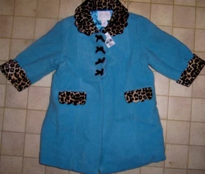 Coat Blue Wool Coat Faux Leopard Trim Childrens Place Girl size 18 month New - Picture 1 of 2