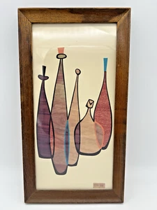 Vintage 60s MCM Robert Lyons Bottles / Vases Framed Art Print 7” X 13” - Picture 1 of 6