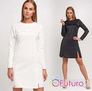 Atemberaubendes Damen-Minikleid mit Spitze Rüschen Langarm Größen 8 - 12 FA445 - Bild 1 von 7