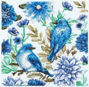 Counted Cross Stitch Kit Design Works ~ Blue Birds and Flowers #DW3475 - Picture 1 of 4