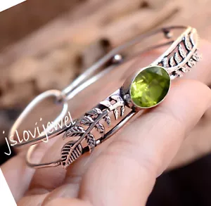 Apple Green Peridot Cut Gemstone Bangle 925 Sterling Silver Latest Bracelet - Picture 1 of 5